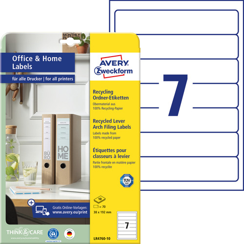Etykiety recyklingowane na segregator Avery LR4760-10 roz.192x38mm białe wąskie