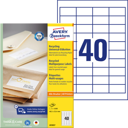 Etykiety uniwersalne recyklingowane Avery Zweckform LR3657, 48,5x25,4mm 4000 szt.