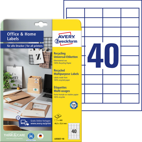 Etykiety uniwersalne recyklingowane Avery Zweckform LR3657-10, 48,5x25,4mm 400 szt.