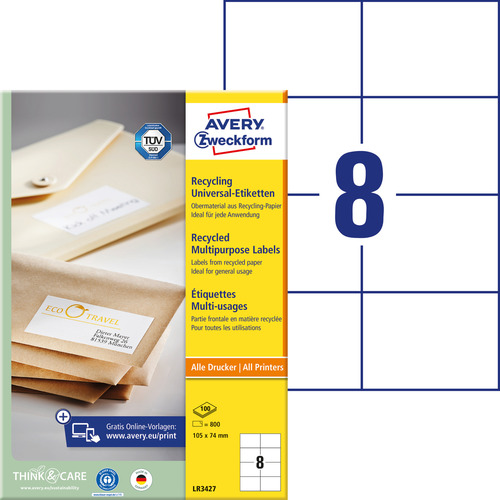 Etykiety uniwersalne recyklingowane Avery Zweckform LR3427, 105 x 74mm 800 szt.