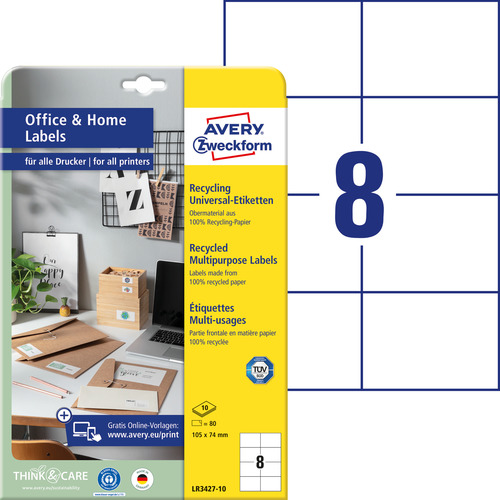 Etykiety uniwersalne recyklingowane Avery Zweckform LR3427-10, 105 x 74mm 80 szt.