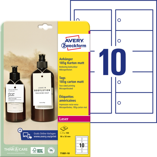 T1001-10 Zawieszki kartonowe, 185g, rozmiar 90x50 mm, 100 szt. w op.