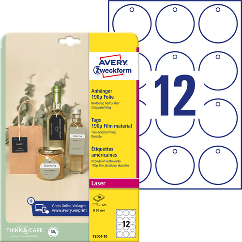 T3004-10 Zawieszki foliowe 190µ, Ø 60 okrągłe, 10 arkuszy, 120 kółek