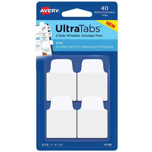 74788 Ultra Tabs samoprzylepne zakładki indeksujące, białe rozm. 25,4x38, 40 szt.