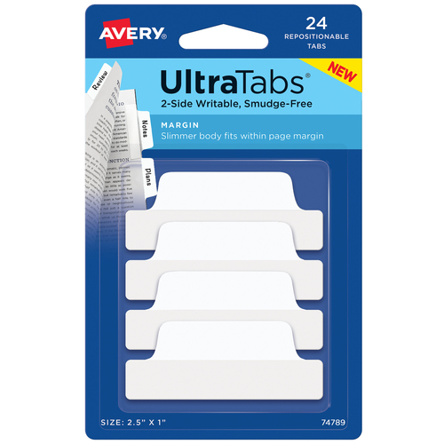 74789 Ultra Tabs samoprzylepne zakładki indeksujące białe rozm. 63,5x25, 24 szt.