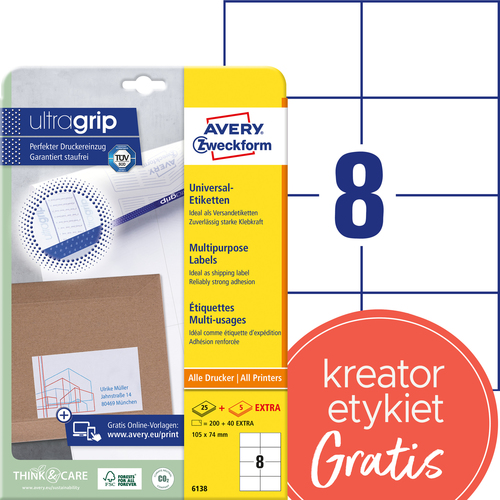 Etykiety uniwersalne Avery Zweckform 6138 rozmiar 105 x 74 mm 240 etykiet