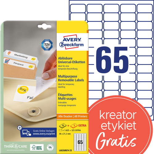 Etykieta usuwalna L6026REV-25 Etykiety Avery Zweckform 38,1x21,2mm 1950 etykiet