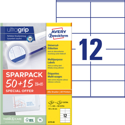 Etykiety uniwersalne Avery Zweckform 6175-65 rozmiar 105 x 48mm, 780 etykiet