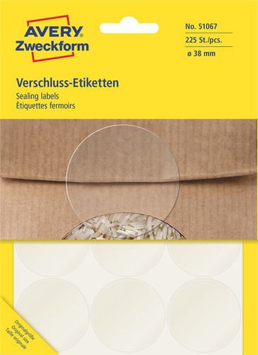 Etykieta foliowa do zaklejania opak. Ø 38mm Avery Zweckform 51067 op. 225 szt.