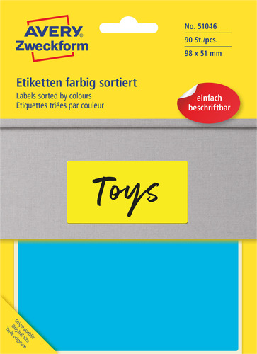 Kolorowe etykiety do opisu ręcznego Avery Zweckform 98x51mm mix 5 kolorów