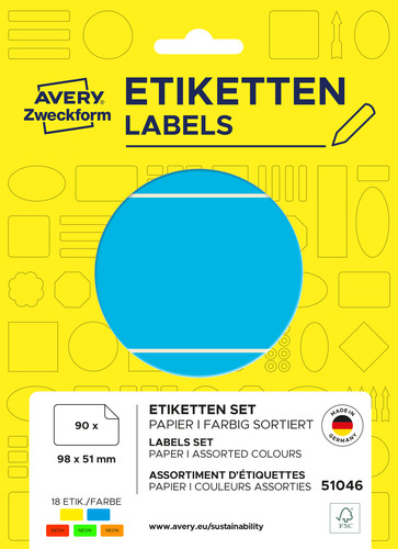 Kolorowe etykiety do opisu ręcznego Avery Zweckform 98x51mm mix 5 kolorów