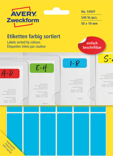 Kolorowe etykiety do opisu ręcznego Avery Zweckform 50x19mm mix 5 kolorów
