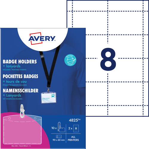 Avery 4825 Holdery na identyfikatory na smyczy i wkładami 60 x 90 mm, 10 szt.