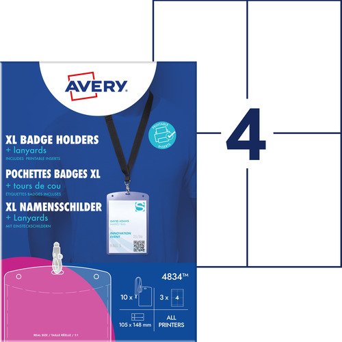 Avery 4834 Holdery na identyfikatory na smycz, 105 x 148 mm, 10 szt