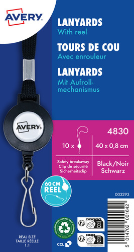AVERY 4830 Smycz na identyfikator z mechanizmem ściągającym jojo czarny 10 szt.