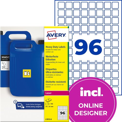 Etykiety do oznaczeń PPWR samoprzylepne foliowe 20x20mm białe 768 etykiet
