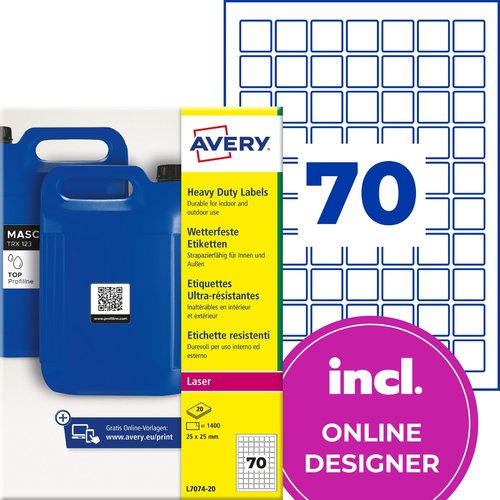 Etykiety do oznaczeń QR samoprzylepne foliowe 25x25mm białe 1400 etykiet