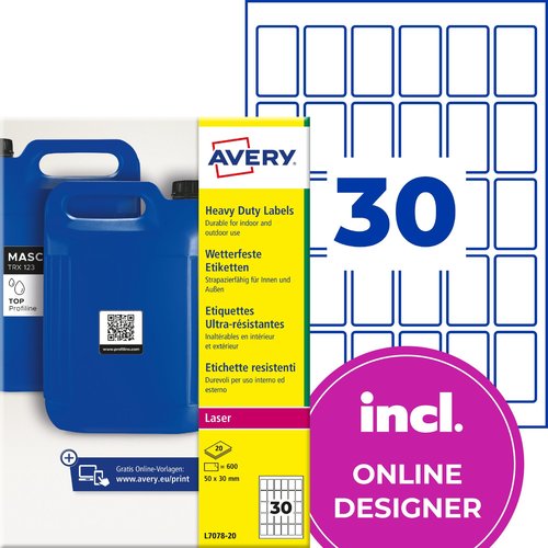 Etykiety do oznaczeń QR samoprzylepne foliowe 50x30mm białe 600 etykiet
