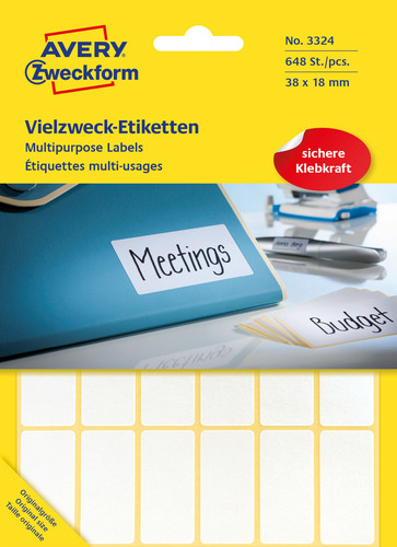 3324 Etykieta trwale przylegająca do odręcznego opisywania 38 x 18mm/648 szt.