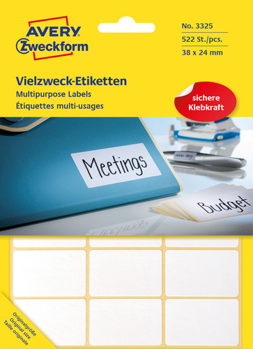 3325 Etykieta trwale przylegająca do odręcznego opisywania 38 x 24mm/522 szt.