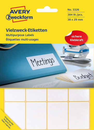 3326 Etykieta trwale przylegająca do odręcznego opisywania 38 x 29mm/384 szt.