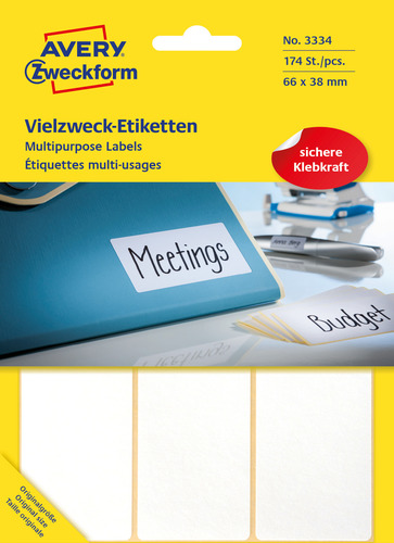 3334 Etykieta trwale przylegająca do odręcznego opisywania 66 x 38mm/174 szt.