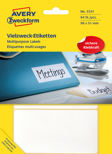 3331 Etykieta trwale przylegająca do odręcznego opisywania 98 x 51mm/84 szt.