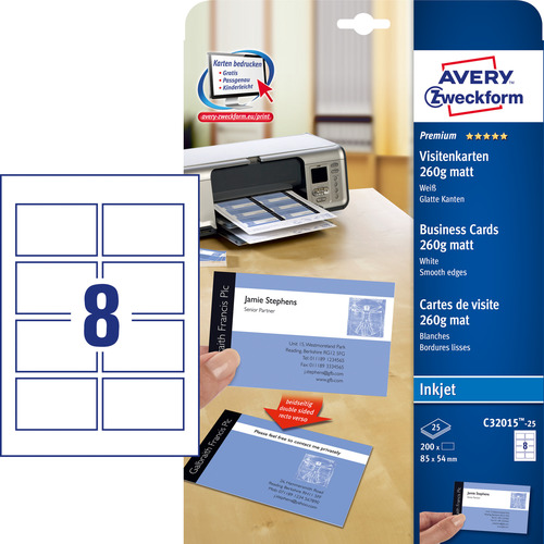 Avery Zweckform Wizytówki C32016-25 rozm.85x54 220g. ilość 250 szt.