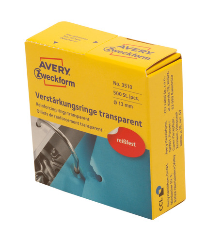 Avery Zweckform 3510 Pierścienie wzmacniające 13mm, 500 szt.przezroczyste