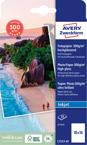 Papier fotograficzny PREMIUM wysoko-błyszczący rozmiar 10x15cm 300g/m2 20 ark.