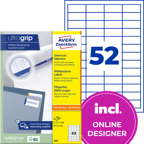 Etykiety QuickPeel Avery Zweckform 3650, rozmiar 48 x 21mm, 5200 etykiet