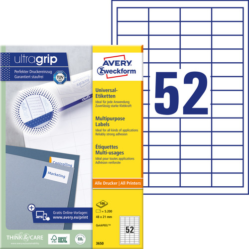 Etykiety QuickPeel Avery Zweckform 3650, rozmiar 48 x 21mm, 5200 etykiet