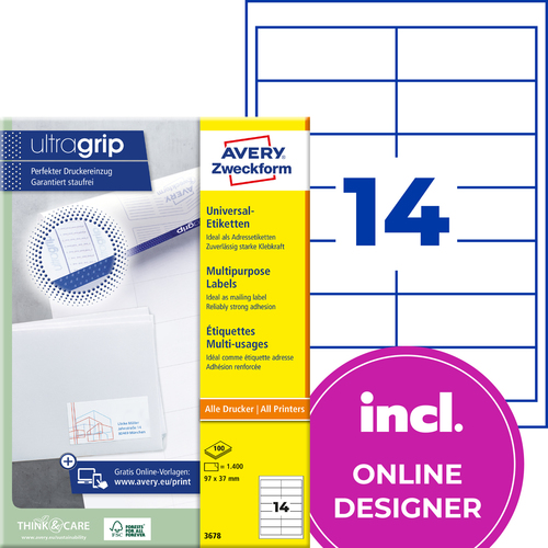Etykiety QuickPeel Avery Zweckform 3678, rozmiar 97 x 37mm, 1400 etykiet