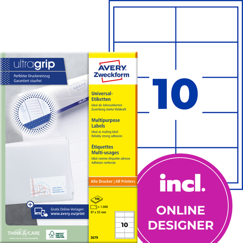 Etykiety QuickPeel Avery Zweckform 3679, rozmiar 97 x 55mm, 1000 etykiet