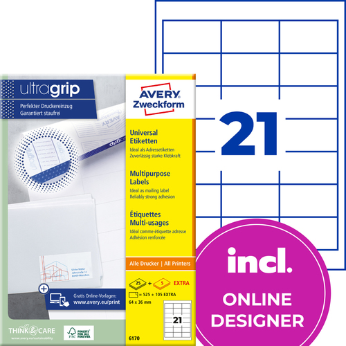 Etykiety uniwersalne QuickPeel Avery Zweckform 6170, rozmiar 64 x 36mm, 525 etyk