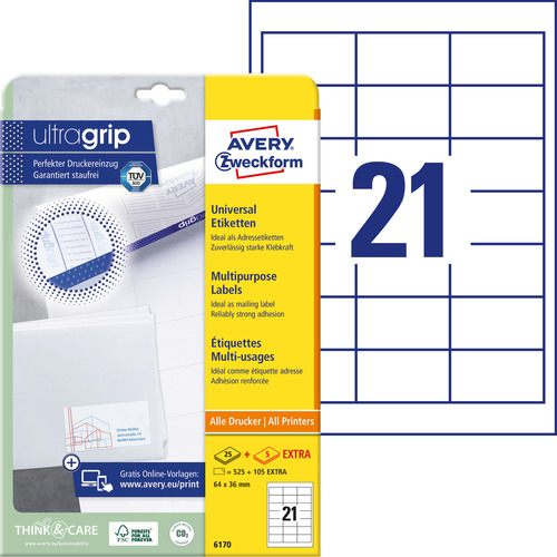 Etykiety uniwersalne QuickPeel Avery Zweckform 6170, rozmiar 64 x 36mm, 525 etyk