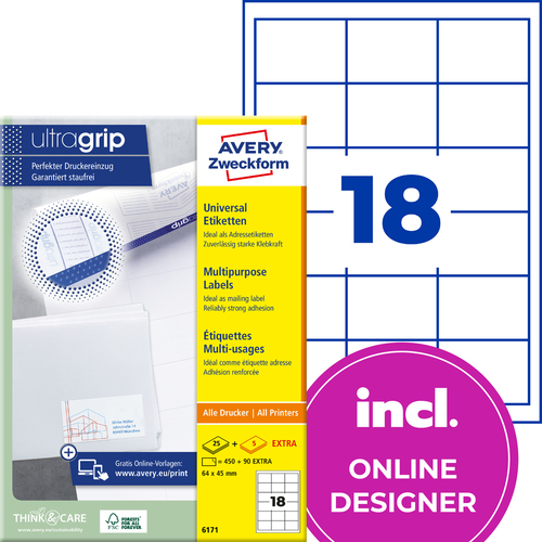 Etykiety uniwersalne QuickPeel Avery Zweckform 6171 rozmiar 64 x 45mm 450 szt.
