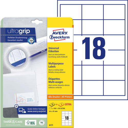 Etykiety uniwersalne QuickPeel Avery Zweckform 6171 rozmiar 64 x 45mm 450 szt.
