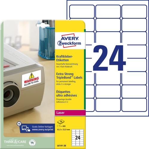 L6141-20 Etykiety mocny klej Triple Bond rozmiar 63,5 x 33,9mm 480 etykiet