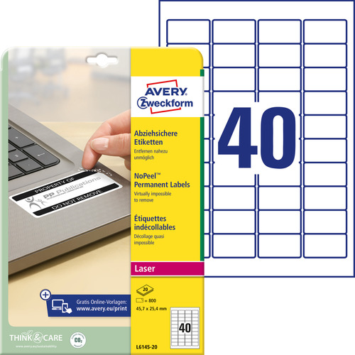 L6145-20 Etykiety nieusuwalne No-Peel 45,2x25,4mm, 800 etykiet