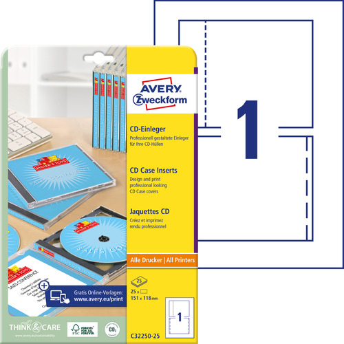Wkłady do pudełek CD, Avery Zweckform C32250 - 25