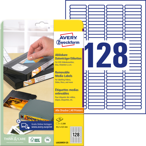 Etykiety usuwalne na slajdy Avery L6020REV-25 Stick&Lift odklejalne 43,2 x 8,5mm