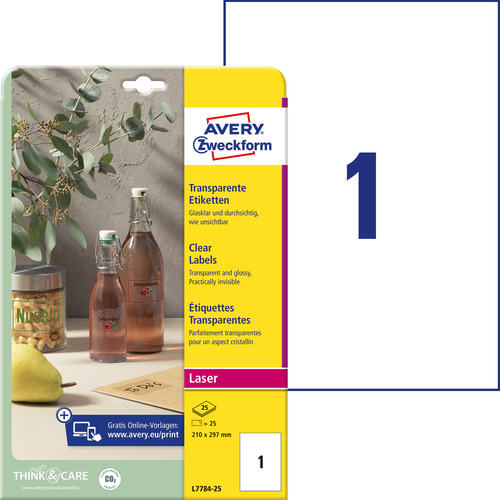 Etykiety foliowe przezroczyste samoprzylepne A4 Avery Zweckform L7784-25