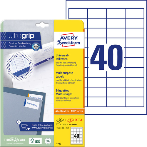 Etykiety uniwersalne QuickPeel Avery Zweckform 4780, rozmiar 48,5 x 25,4mm, 1000
