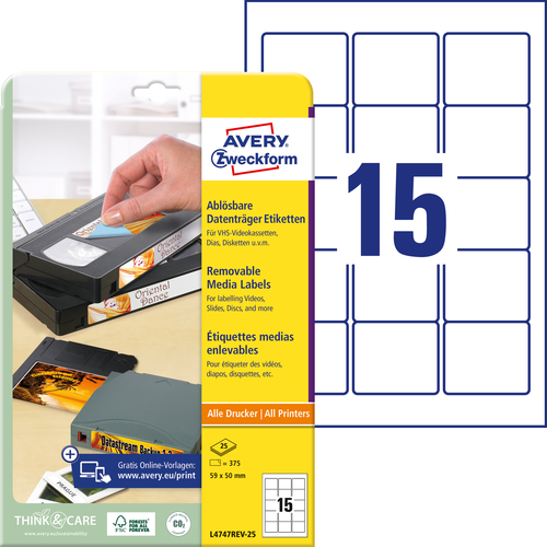 L4747REV-25 Etykiety Stick&Lift usuwalne 59 x 50mm 275 etykiet nośniki danych