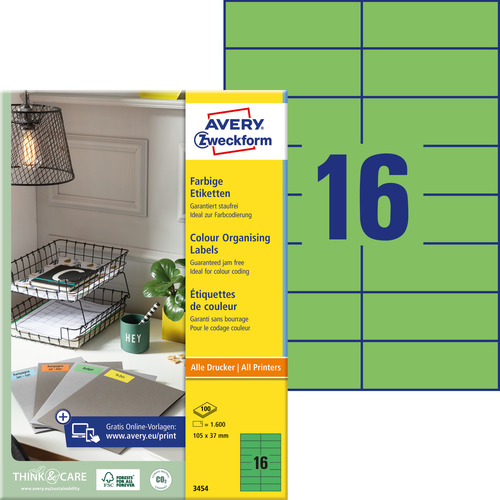 3454 Etykiety kolorowe Avery Zweckform rozmiar 105 x 37 zielone 1600 etykiet