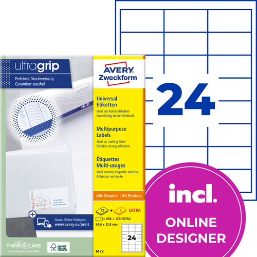 Etykiety QuickPeel Avery Zweckform 6172, rozmiar 64,6 x 33,8mm, 600 etykiet