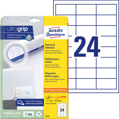 Etykiety QuickPeel Avery Zweckform 6172, rozmiar 64,6 x 33,8mm, 600 etykiet