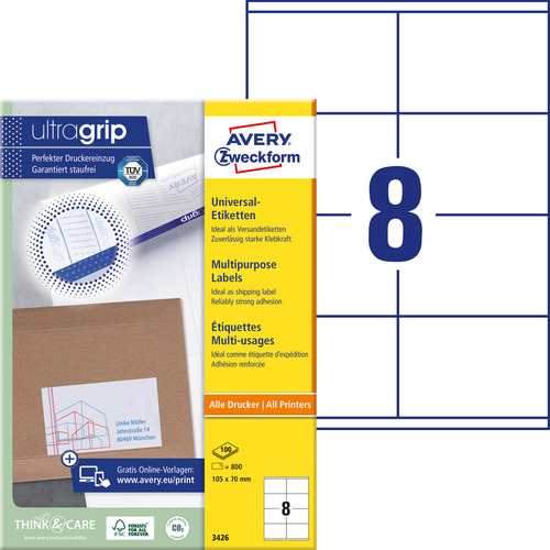 Etykiety uniwersalne Avery Zweckform 3426, rozmiar 105 x 70mm, 800 etykiet