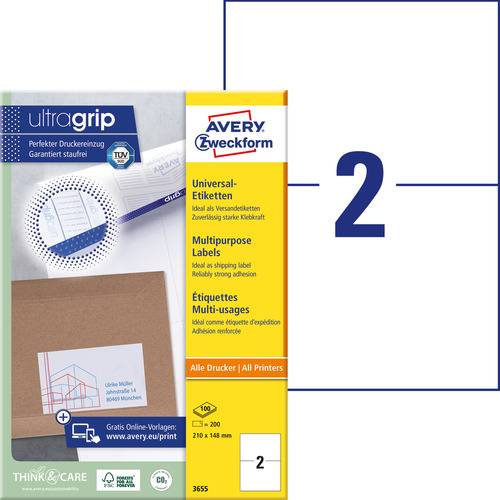 Etykiety uniwersalne Avery Zweckform 3655, rozmiar 210 x 148mm, 200 etykiet